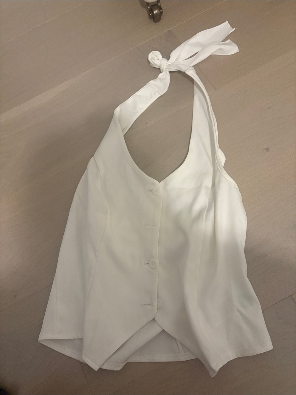 White Halter Tie-Back Button Front Women's Top